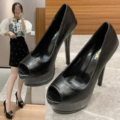 2022 Spring New Fish-Toe Pointed-Toe Waterproof Platform Sexy Crocodile Print Fashion Ultra-High Heel Casual Fashion Women's Single Shoes