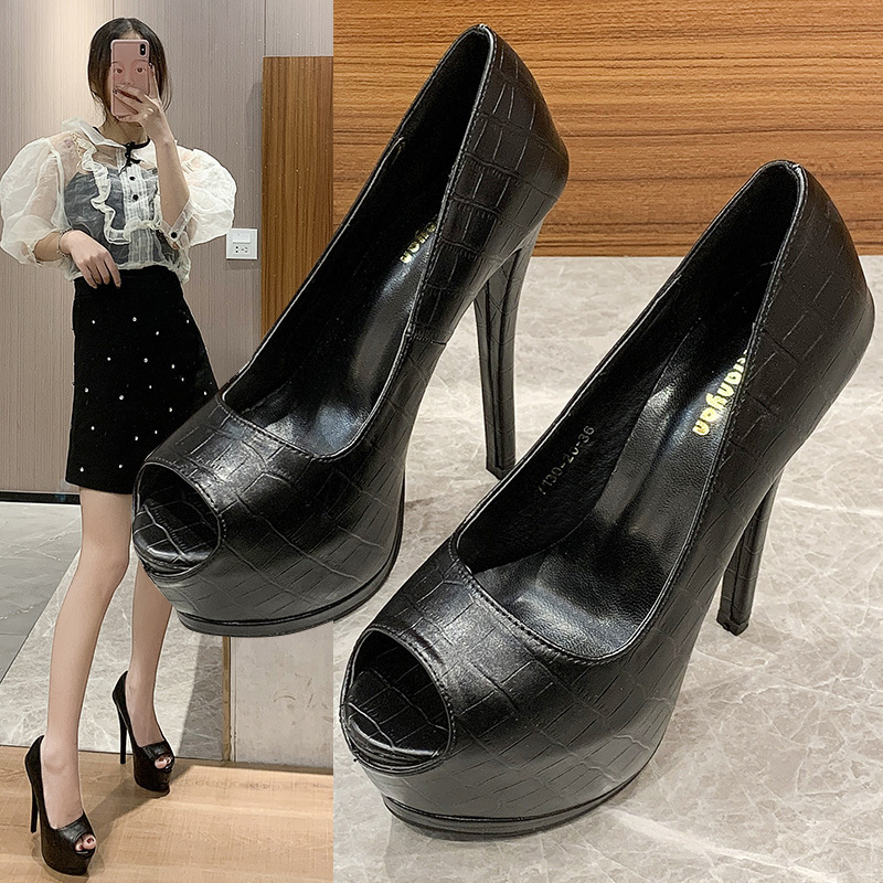 2022 spring new fish mouth thin heel waterproof platform sexy crocodile fashion super high heel casual fashion women's shoes
