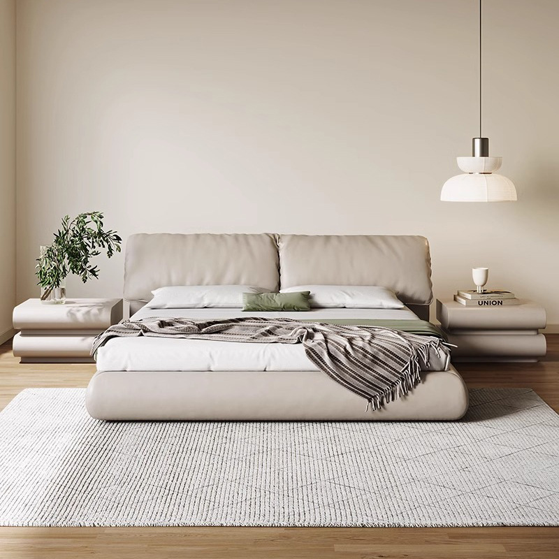 Baxter Elephant Oreas Cama de cuero real Cama doble minimalista italiana Dormitorio principal 2 * 2m Cama grande de paquete suave Cama de matrimonio simple