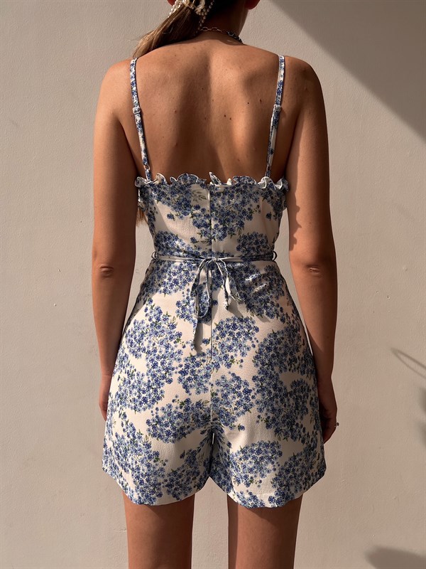 sling backless wrap chest lace-up slim floral jumpsuit NSCXY131335