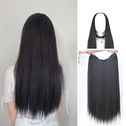 Human Hair Wavy Straight Long Straight Hair Weft Full Head Wavy Straight Hair Top Weft V-Shaped Invisible No-Trace Hair Weft