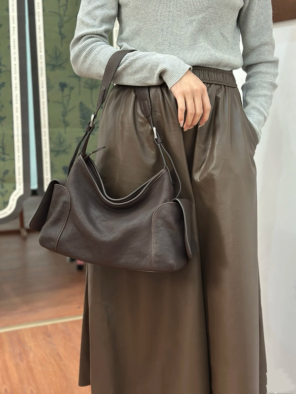 明星同款头层牛皮逍遥hobo包高品质单肩斜挎真皮大容量通勤包包女|undefined