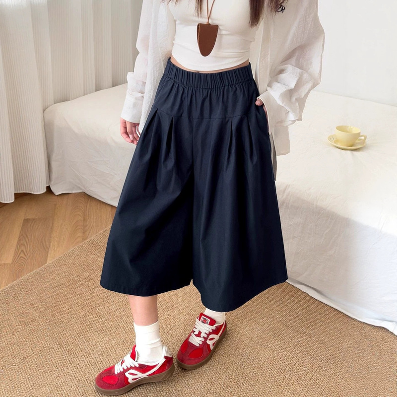 College Style Casual Shorts for Women, Summer Thin High-Waisted Loose Slimming Wide-Leg Pants, Petite Style, Cropped Sports Pants