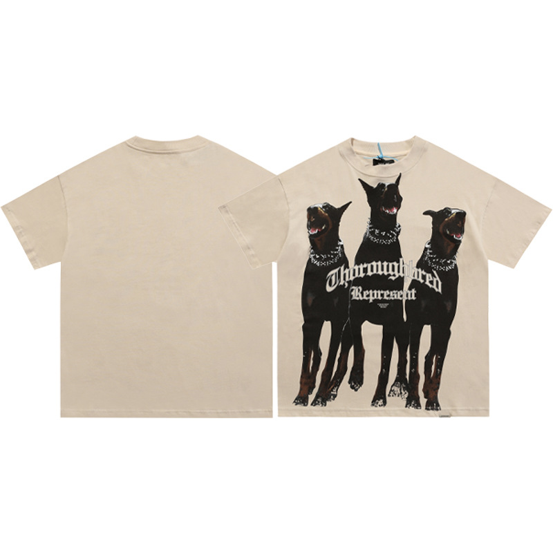 Cross-border REPRESENT negro Doberman impreso apenado High Street hombres Sueltos Mujeres pareja de manga corta Camiseta de la marca de moda