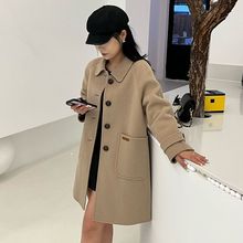 反季秋冬双面羊毛呢大衣女中长款小个子娃娃领大码羊毛呢外套