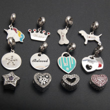 跨境饰品吊坠不锈钢不褪色DIY配件爱心圆片百搭小众女士手工手链