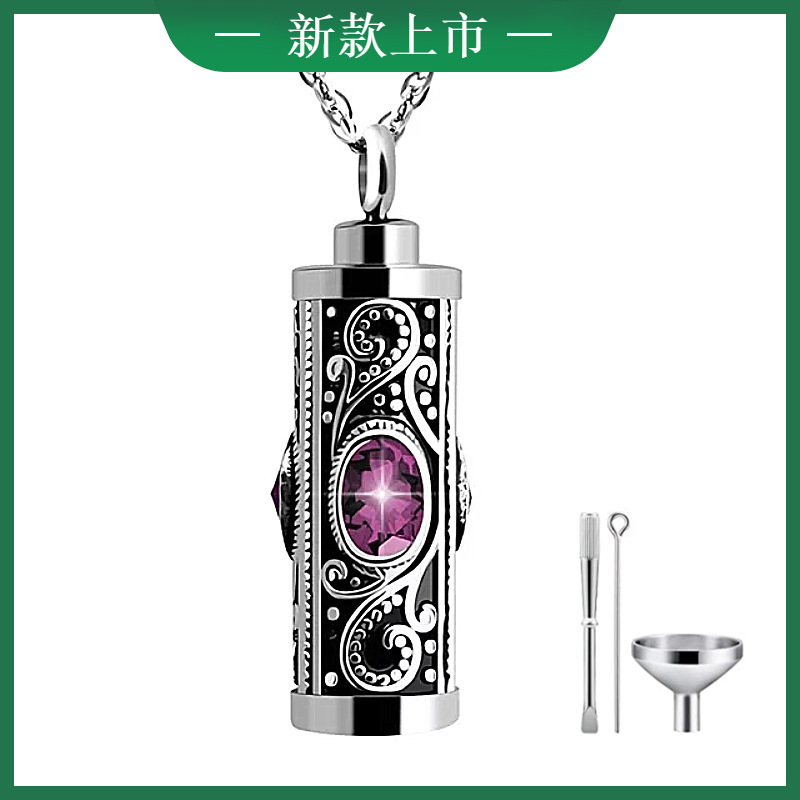 亚马逊新款十二色生日石骨灰项链 可打开带钻生肖项链 骨灰盒吊坠