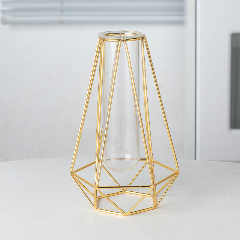 Jarrón de Vidrio Transparente de Arte en Hierro Minimalista Moderno, Éxito de Ventas Transfronterizo, Decoración para el Hogar de Amazon Norteamericana, Arreglo Floral