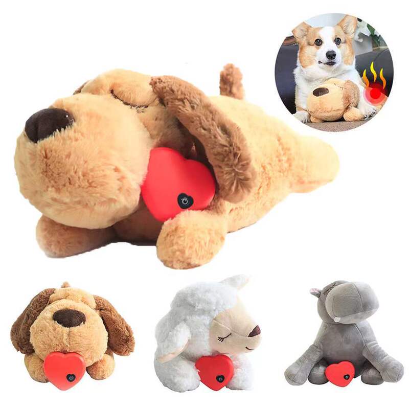 Cross-Border Hot-Selling Dog Anxiety Companion Sleep Toy Simulates Heartbeat Pet Interactive Plush Toy in Stock