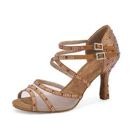 满钻爆闪鱼嘴凉靴细跟系带短靴子heels专业跳舞鞋网纱爵士舞鞋子