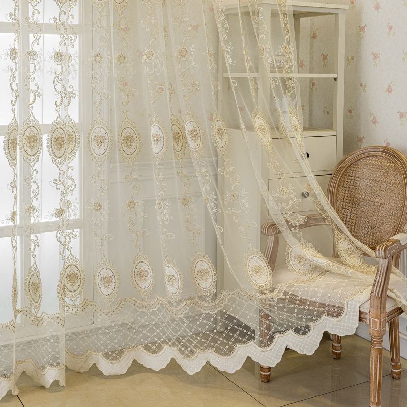 Cross-border velvet embroidery European nail bead embroidery transparent curtain window screen balcony living room villa finished in stock wholesale