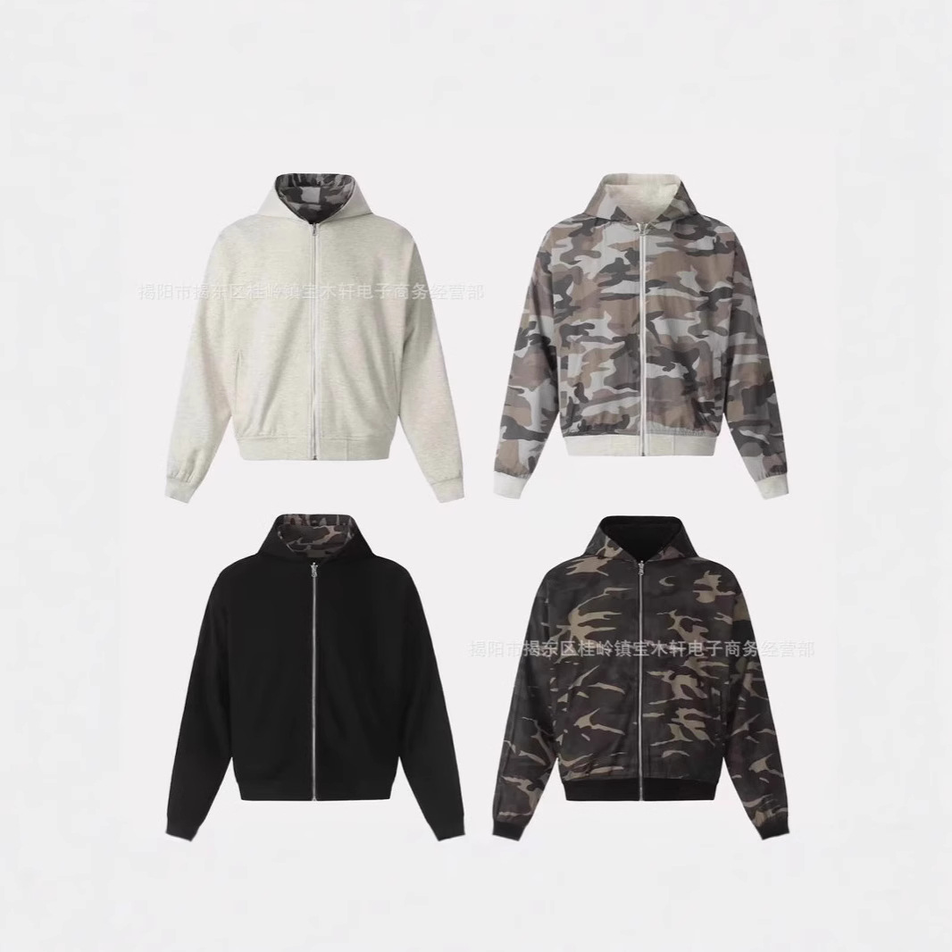 【迷彩双面穿】美式复古cleanfit拉链开衫连帽卫衣秋季夹克情侣潮