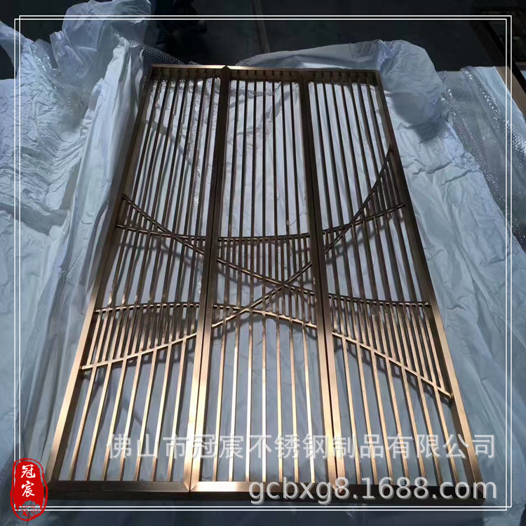 新中式隔断屏风 客厅不锈钢入户进门玄关 隔断 中式不锈钢屏风