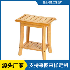 亚马逊新款竹制浴室凳木质加厚两层洗澡浴室置物架实木沐浴凳子