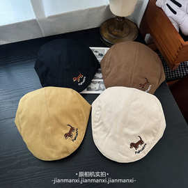 腊肠狗字母刺绣前进帽贝雷帽女新款早秋辣妹小众文艺复古鸭舌帽潮