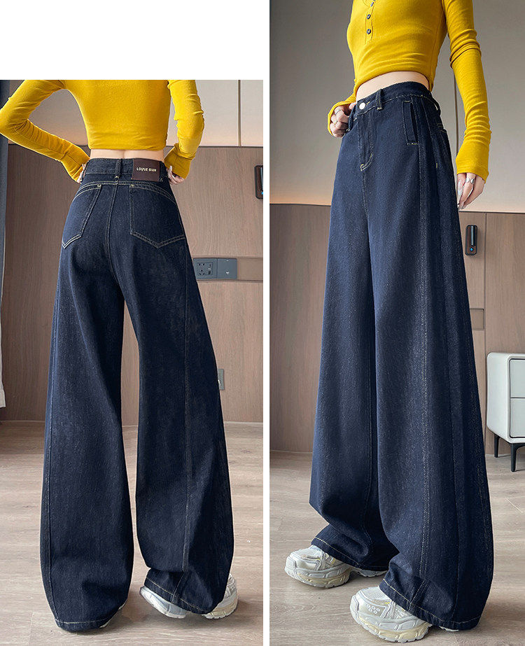 Quần jean ống rộng nữ cạp cao dáng dài chấm gót, vải denim mềm rủ — Quần dài màu xanh cổ điển - mẫu đơn, Quần dài đen vàng xanh - mẫu đơn, Quần lửng màu xanh cổ điển - mẫu đơn, Quần lửng đen vàng xanh - một kiểu chi tiết 21