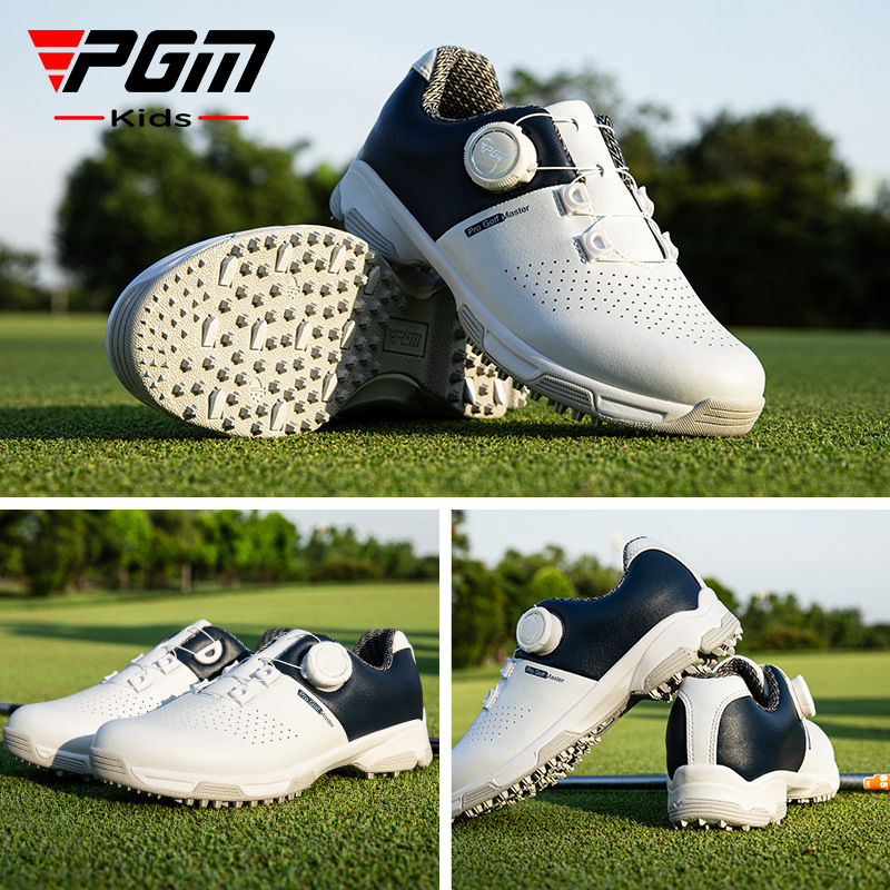 Giày golf trẻ em PGM dây núm vặn chống trượt nhẹ thoải mái — XZ382-Trắng xanh navy