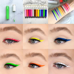 12 color fluorescent double eyeliner liquid color fluorescent eyeliner liquid non-blooming waterproof fluorescent stamp pen wholesale