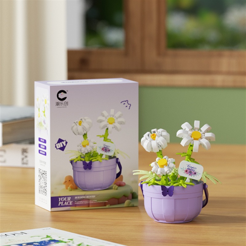 Bloques de construcción inmortales transfronterizos cestas de flores en maceta ornamentos DIY hechos a mano el 1 de junio juguetes de ensamblaje para chicas regalos
