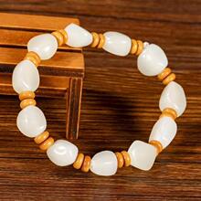 天然和田玉籽料原石手串男女款白玉随形小籽石手链情侣款玉石饰品