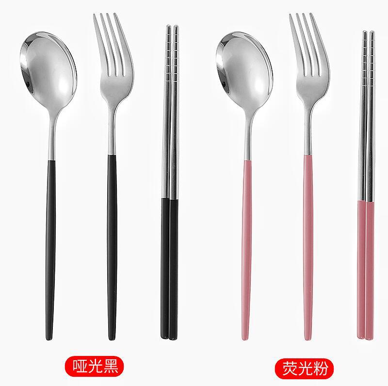 304不锈钢餐具ins勺子筷子叉子葡萄牙镀金彩色学生便携餐具套装详情13
