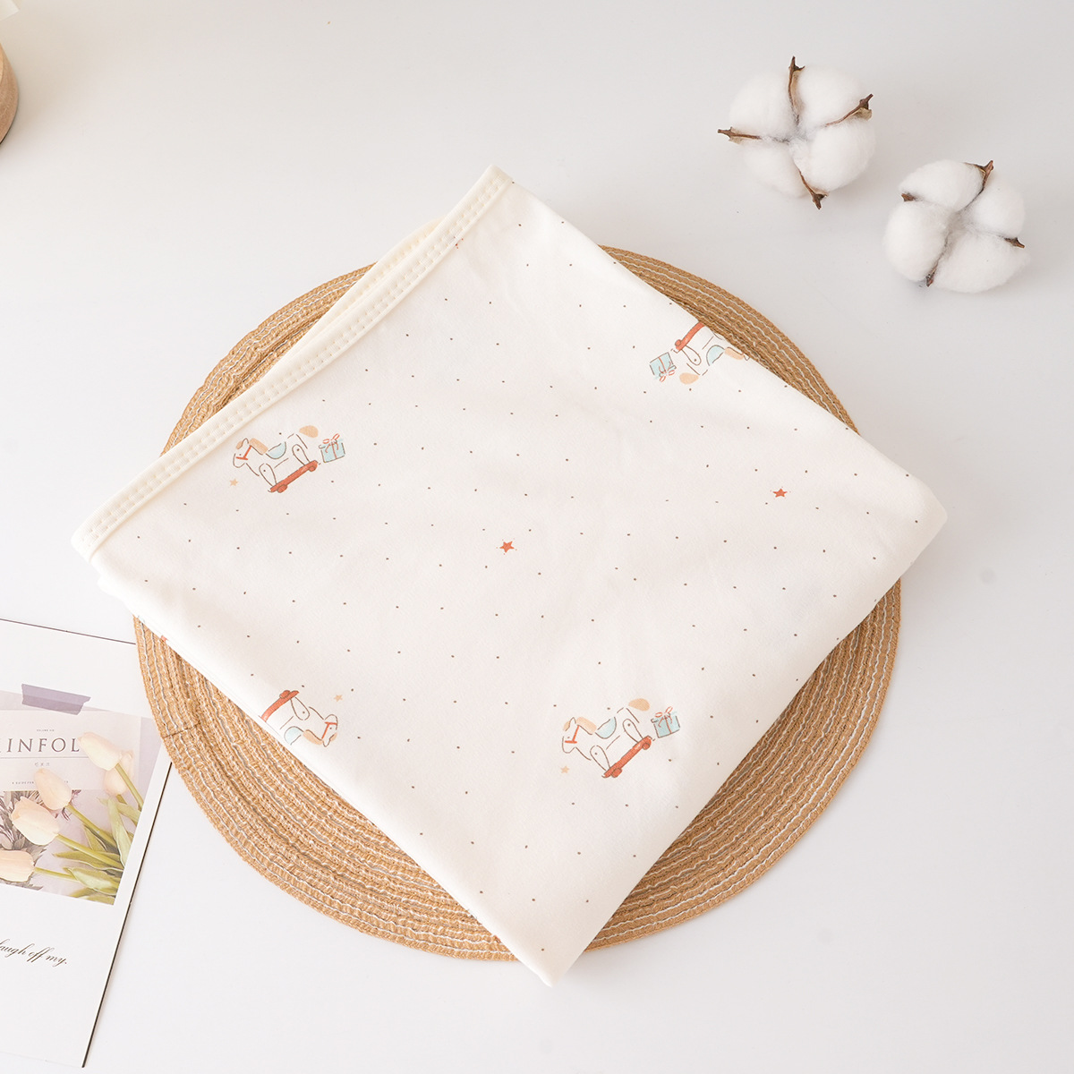 Beige wooden horse [5a antibacterial combed cotton bag]