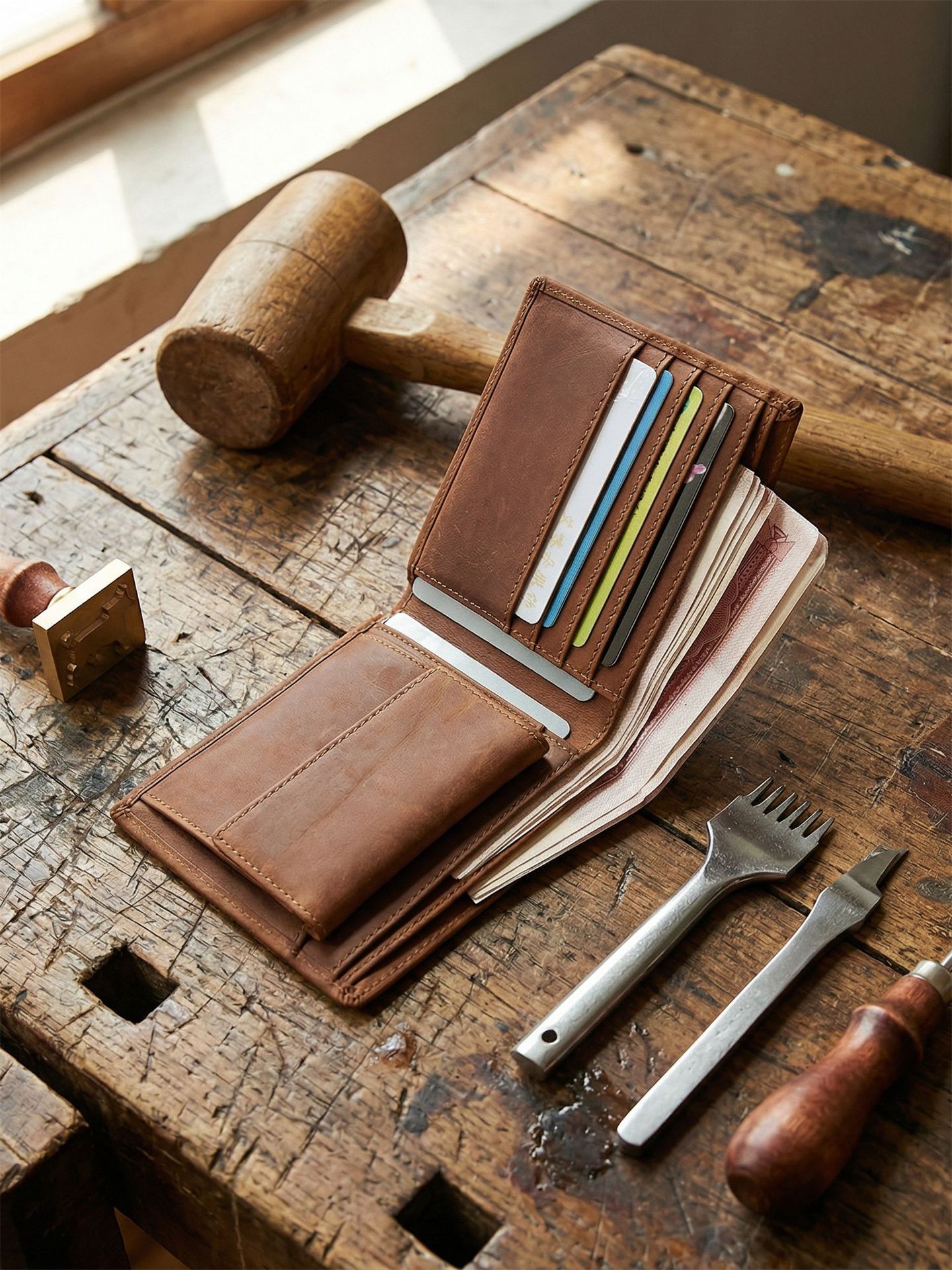 Retro leather short wallet for driver's license