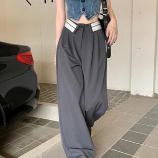 Straight Leg Pants High Waist Black Slimming Suit Pants Casual Pants Women's Summer Dipping Loose Wide Leg Pants Floor Long Pants