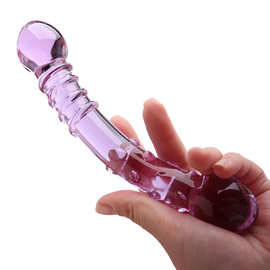 紫色奇迹水晶玻璃阳具 玻璃后庭拉珠肛塞女用自慰冰火棒成人用品