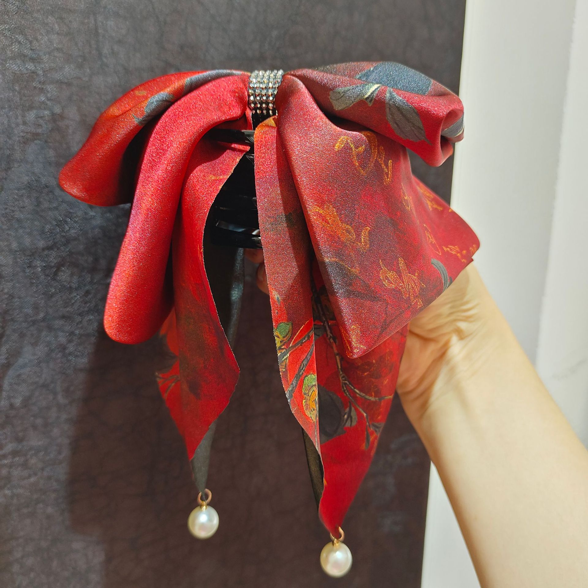 New Chinese Style Bow Ponytail Clip with Diamond Pearl Pendant High-End Clip for the Back of the Head Factory Direct Sales Wholesale