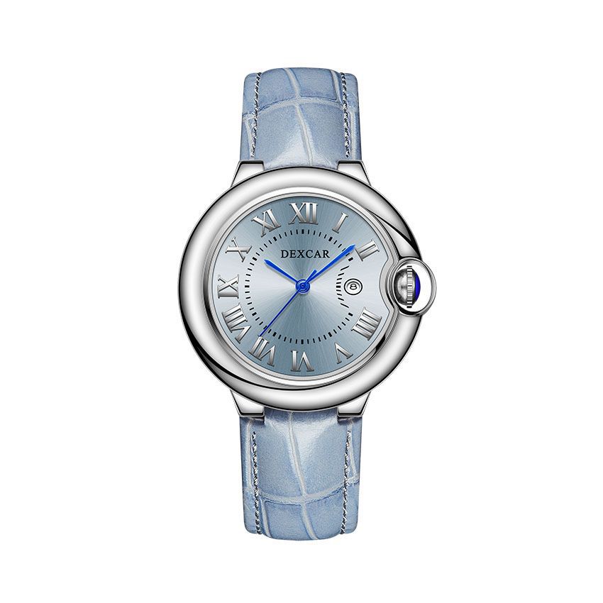Dexcar/Duka Tweed Style Watch Women's Watch Blue Balloon Roman Numeral Automatic Mechanical Watch Calfskin Strap