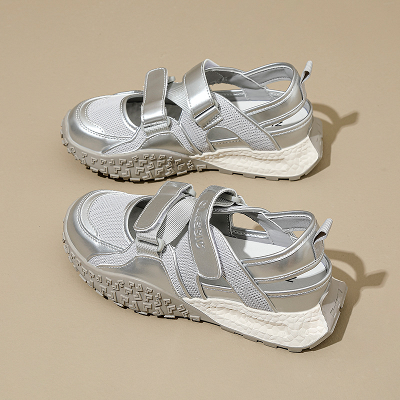 Giày sneaker nữ bít mũi lưới thoáng khí đế dày phong cách thể thao — Màu bạc KD09