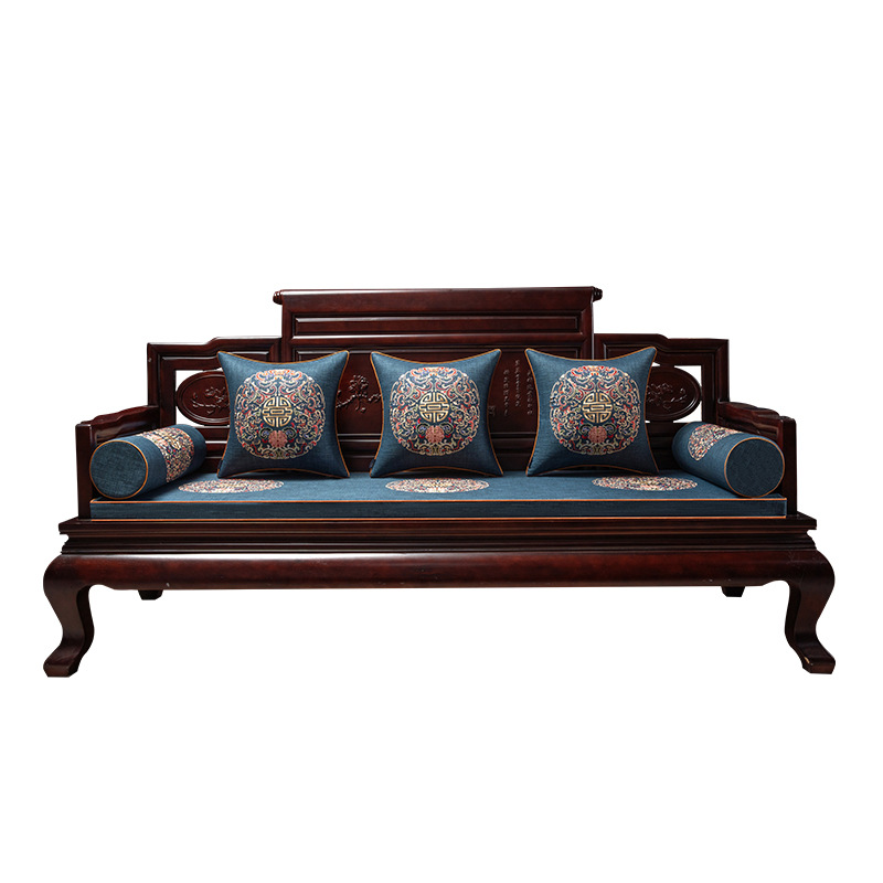 Nuevo estilo chino de palo de rosa sofá cojín de madera maciza muebles sofá cojín cubierta de lino Rohan cama cojín de cinco piezas