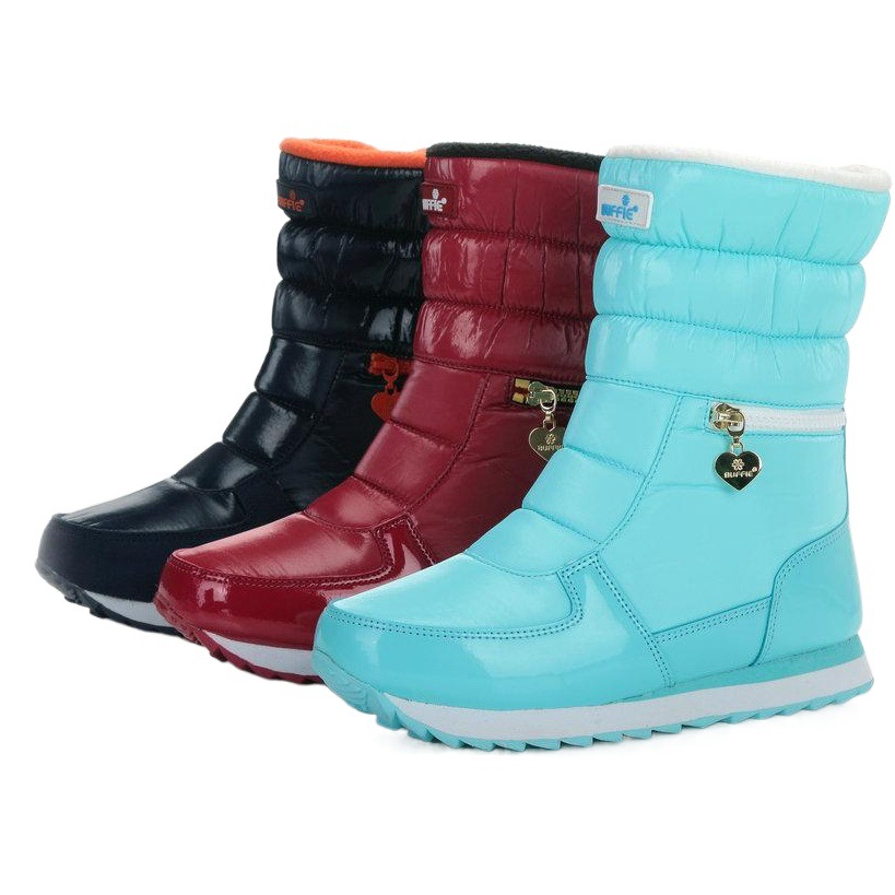 Botas de nieve de las mujeres de fondo plano a media pantorrilla impermeable cremallera engrosada zapatos de algodón transfronterizo Taobao suministro al por mayor entrega de una sola pieza