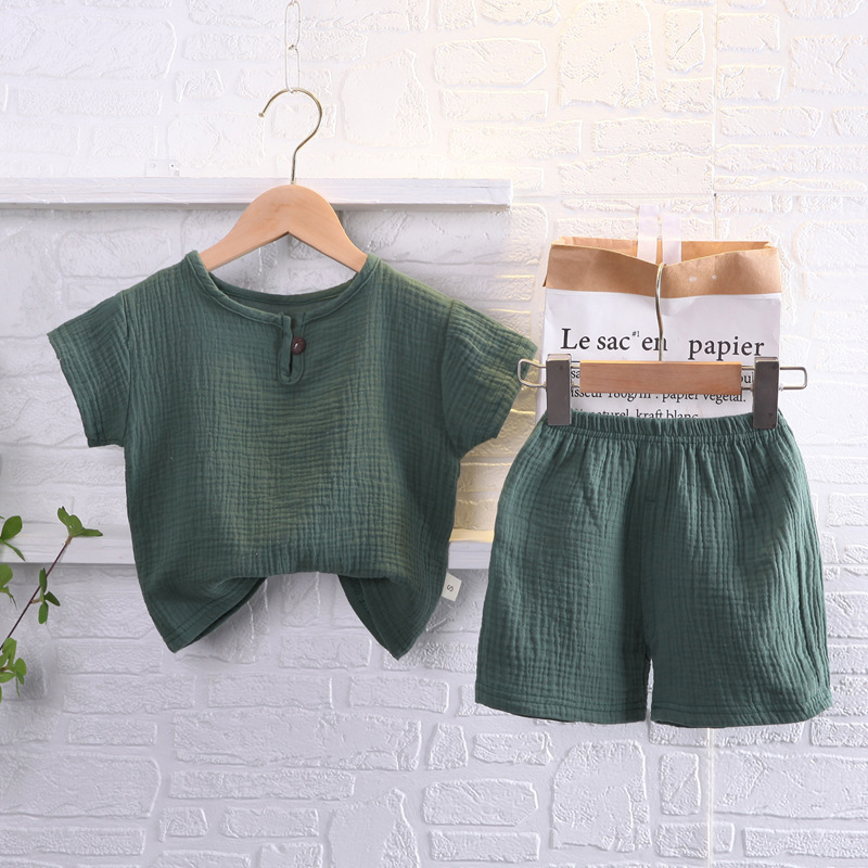 Fashion Solid Color Button Cotton Boys Clothing Sets display picture 1