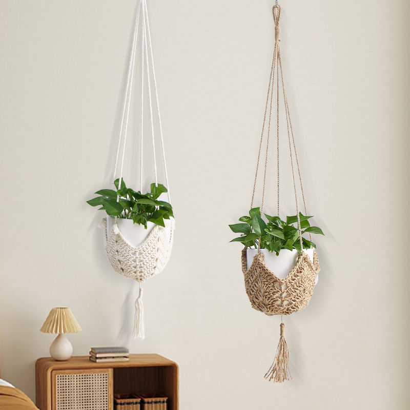 帽子吊籃花盆網兜 跨境北歐風手工編織麻繩棉繩民宿植物吊籃裝飾