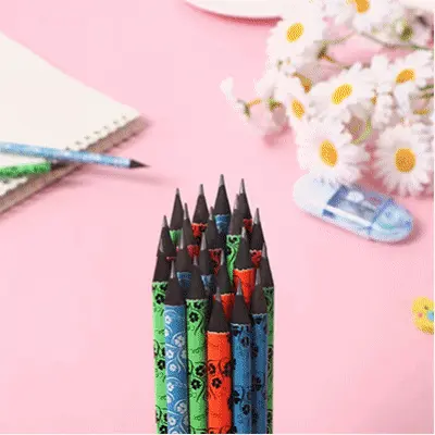 黑木圆杆四叶草铅笔转印沾顶木质印花文具外贸定制学生hb书写铅笔