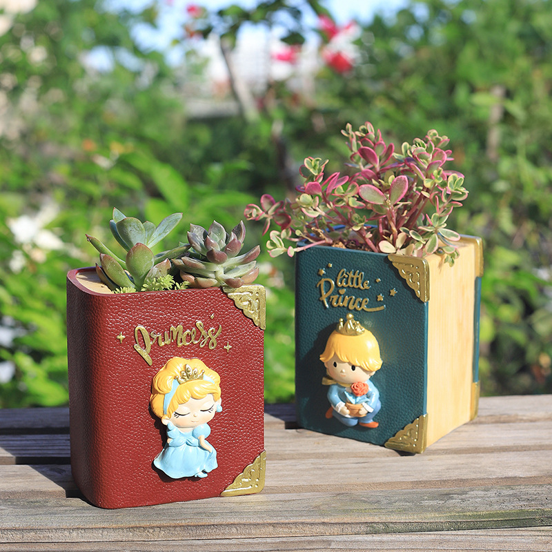 Chậu Cây Resin Chậu cây hình quyển sách cổ tích resin, chậu mọng nước mini, trang trí bàn, ban công và sân vườn (RG-139)