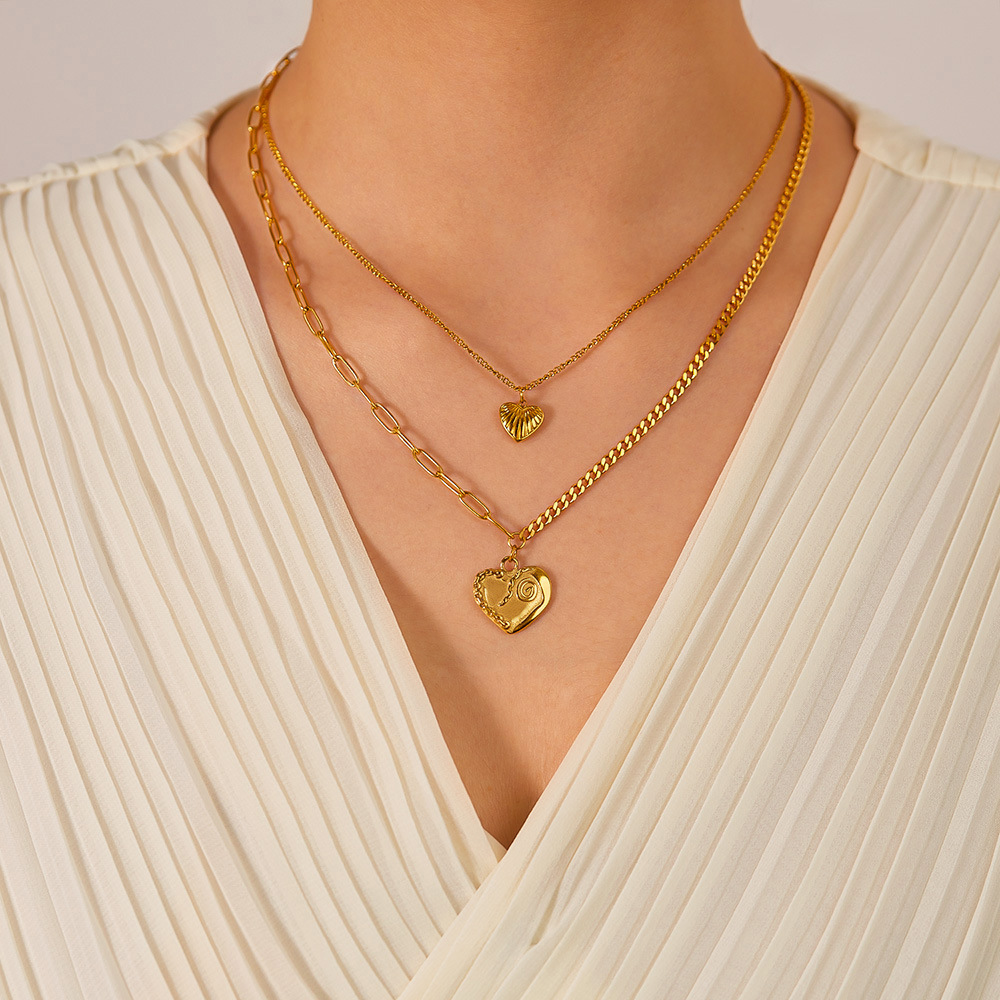 Double Layer Necklaces Classification Lady Heart Shape Titanium Steel Wholesale Double Layer Necklaces