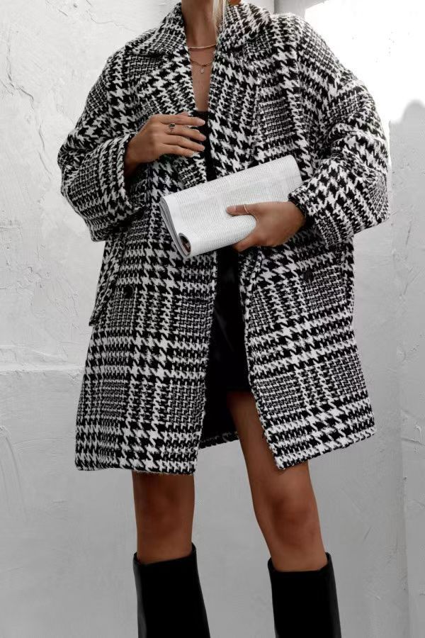 Women's Autumn Winter Woolen Plaid Coat Thickened Warm Overcoat_voghion.com