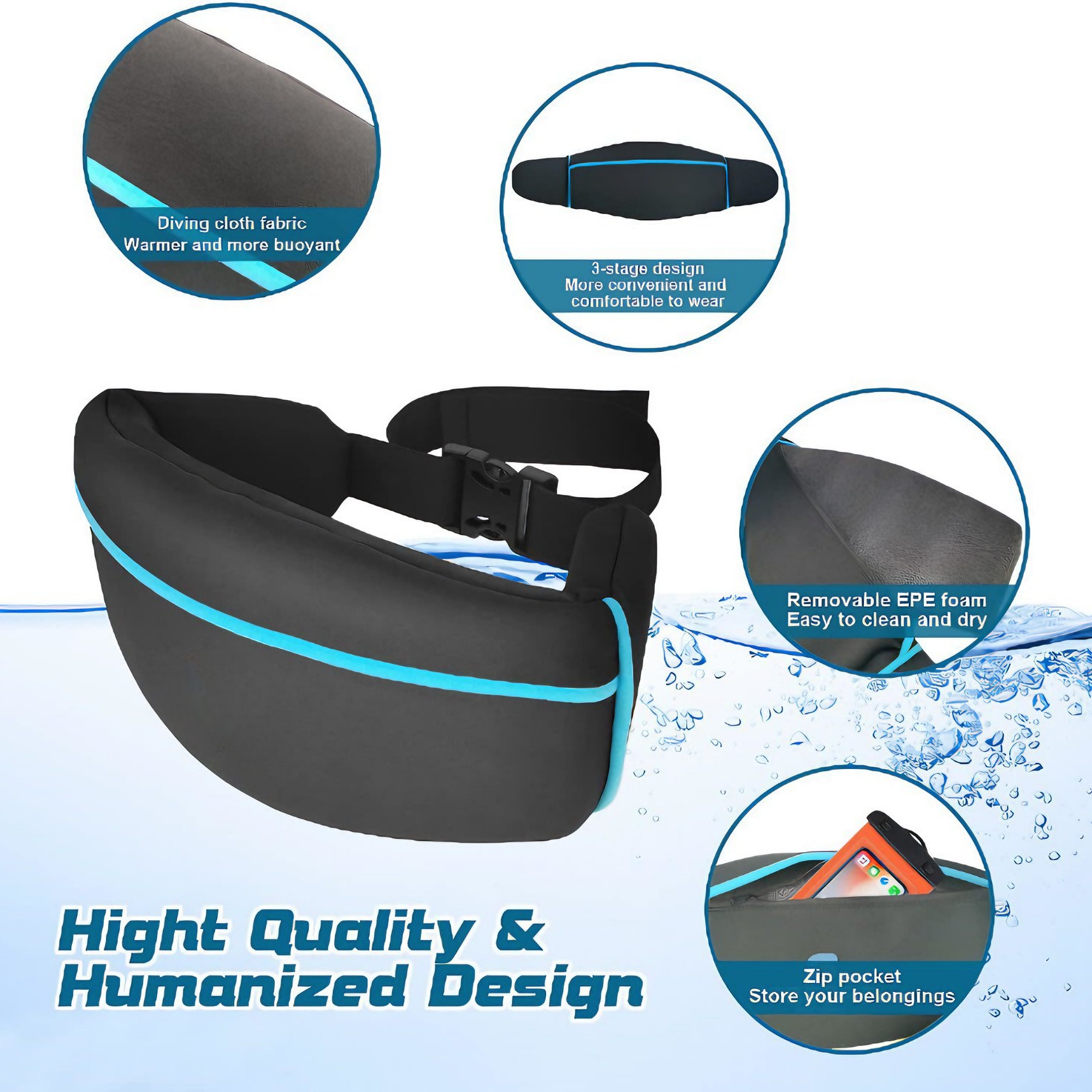 Swimming buoyancy belt, water exercise belt, swimming buoyancy belt with reflective strips, diving material training swim belt