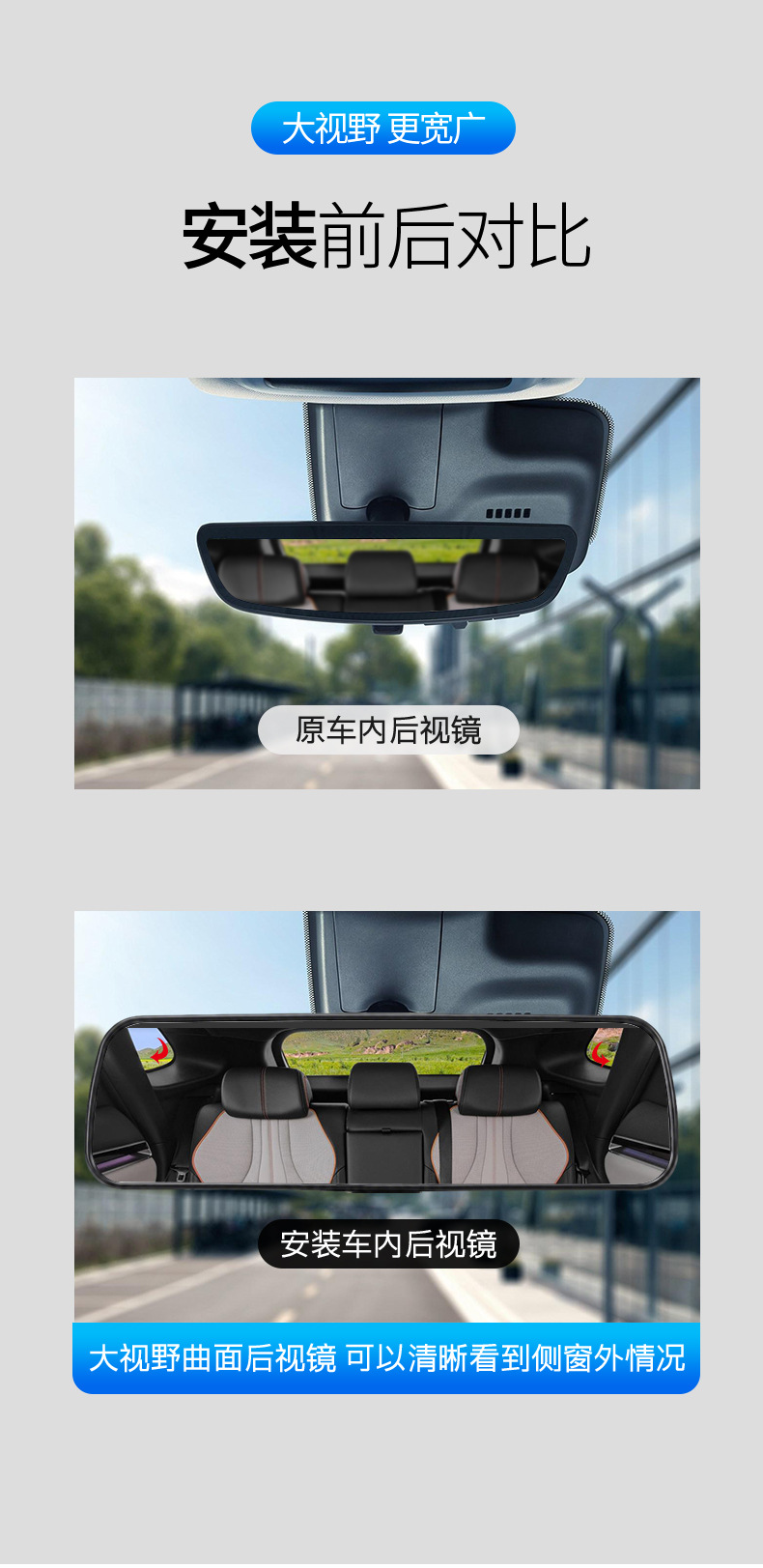 Universal Suction Cup Car Interior Rearview Mirror, Anti-Glare, High-Definition, Wide-View Reversing Auxiliary Mirror