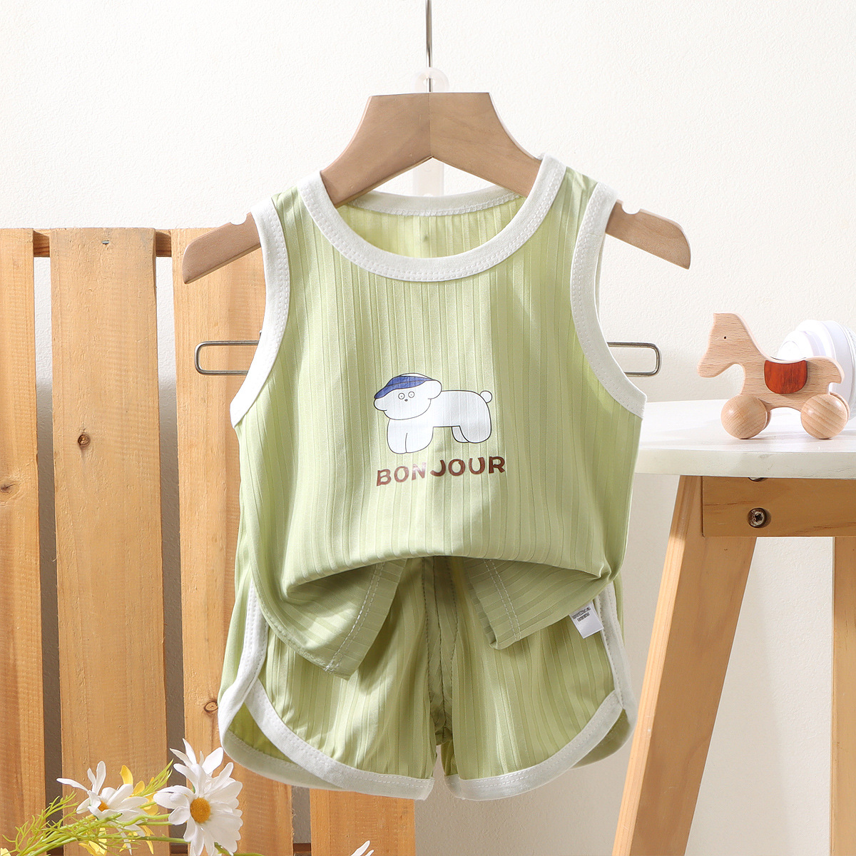 Traje de chaleco para niños, pantalones cortos sin mangas de seda de hielo finos de verano para niños y niñas, traje deportivo de ocio para bebés de dos piezas