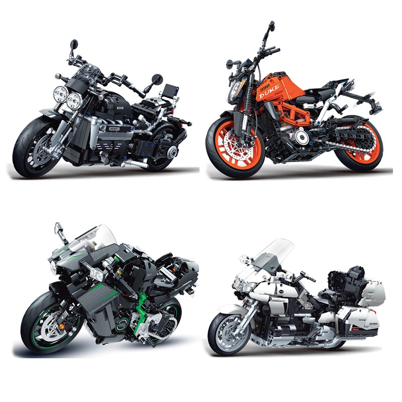 卫乐科技系列摩托机车模型儿童益智小颗粒高难度拼装积木玩具礼物