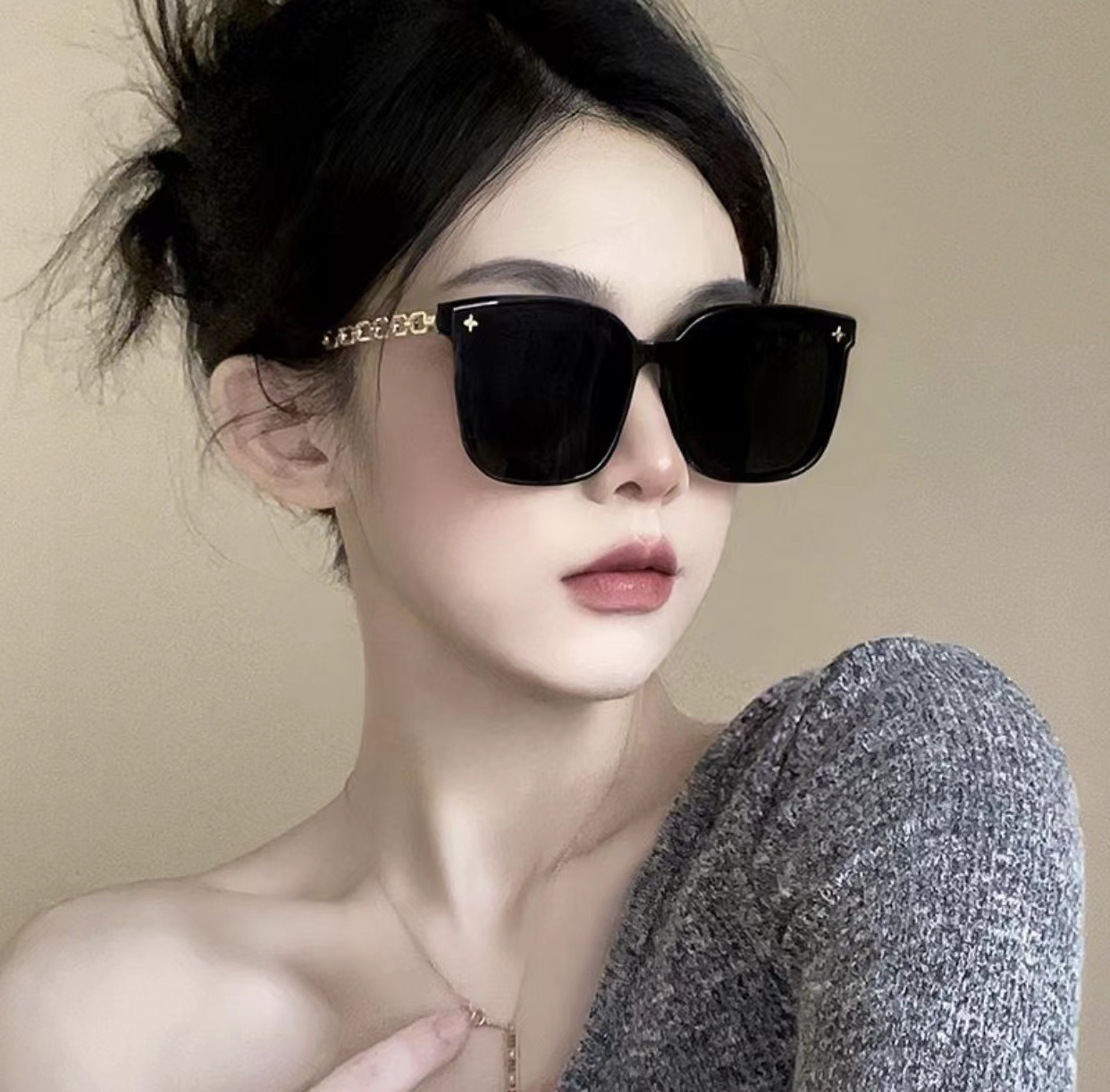 2023 neue, heiß verkaufte Sonnenbrillen für Damen, Advanced Sensation Sun Proof Sonnenbrillen, großer Rahmen, schlanke runde Gesichts-Gezeiten-Sonnenbrillen_voghion.com