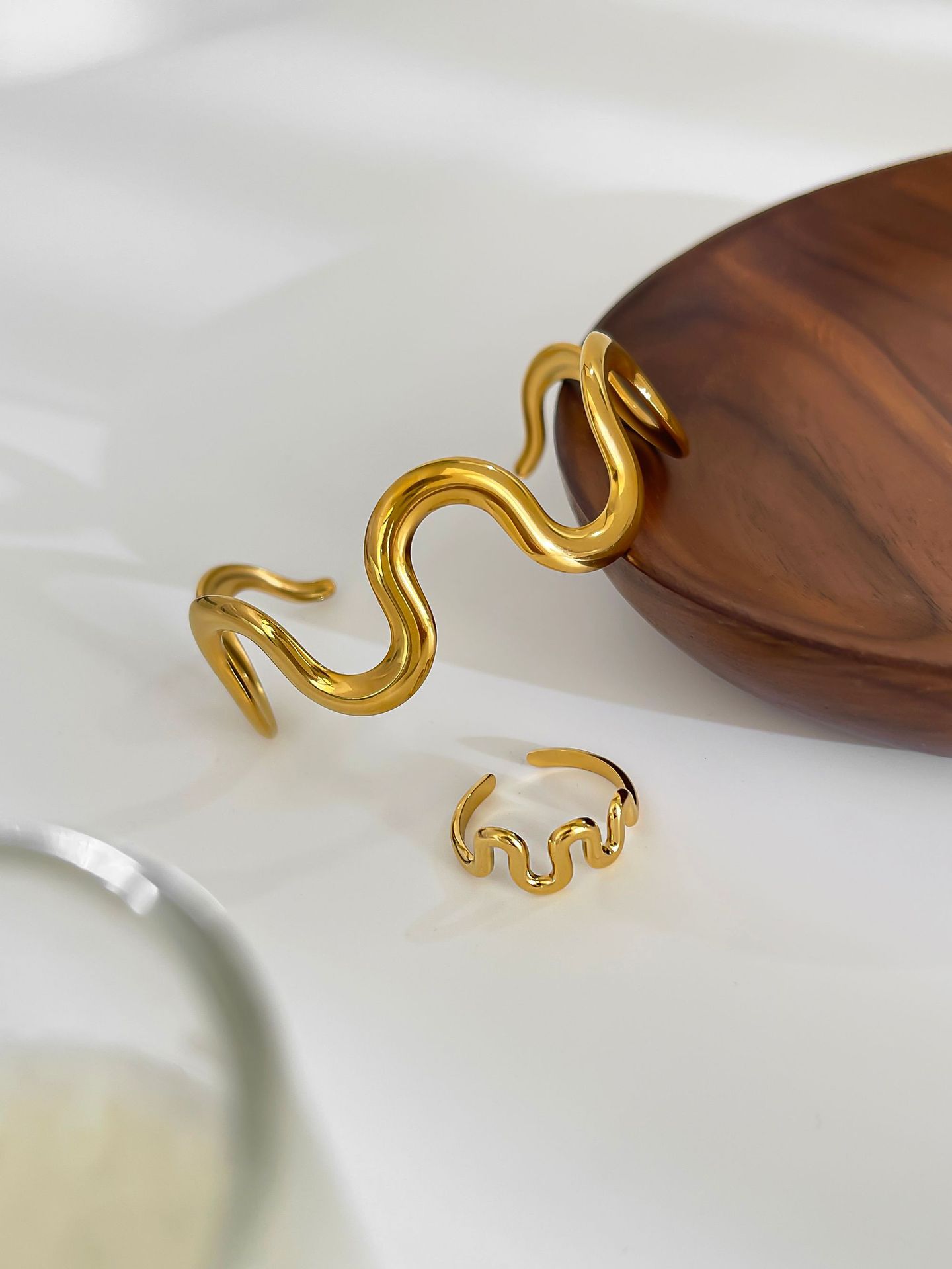 304 Stainless Steel Material PVD Coated Real Gold Plated Geometric 304 Stainless Steel Vintage Style Simple Style Waterproof Non Tarnish Surgical Steel Jewelry Set