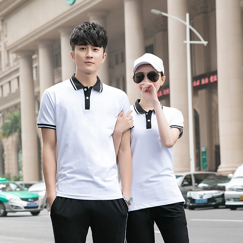 Summer Short-sleeved School Uniform Suit Junior High School Students Blue and White Black and White Polo Shirt Lapel Formal Class Clothes Sports Dresses