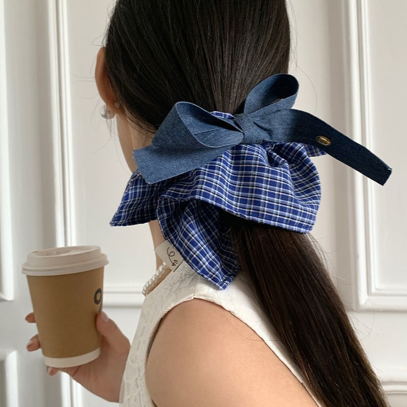 Geruit strik haarelastiek voor dames, herfst en winter accessoire_voghion.com