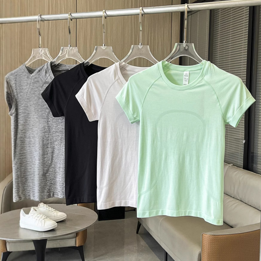 L*U Lemon Replacement! Sports Fitness Yoga Elastic Tight-Fitting Side Seamless Short-Sleeved Quick-Drying T-Shirt for Women