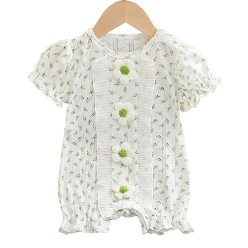 Chic Little Princess Style Baby Girl One-Piece Romper Top for Newborns and Infants, Thin Summer Outing and Crawling Suit